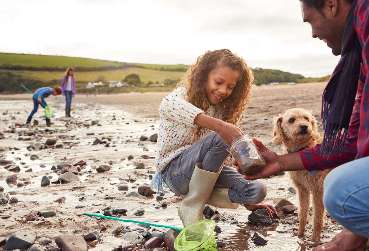 Children playing on a beach in Pembrokeshire
