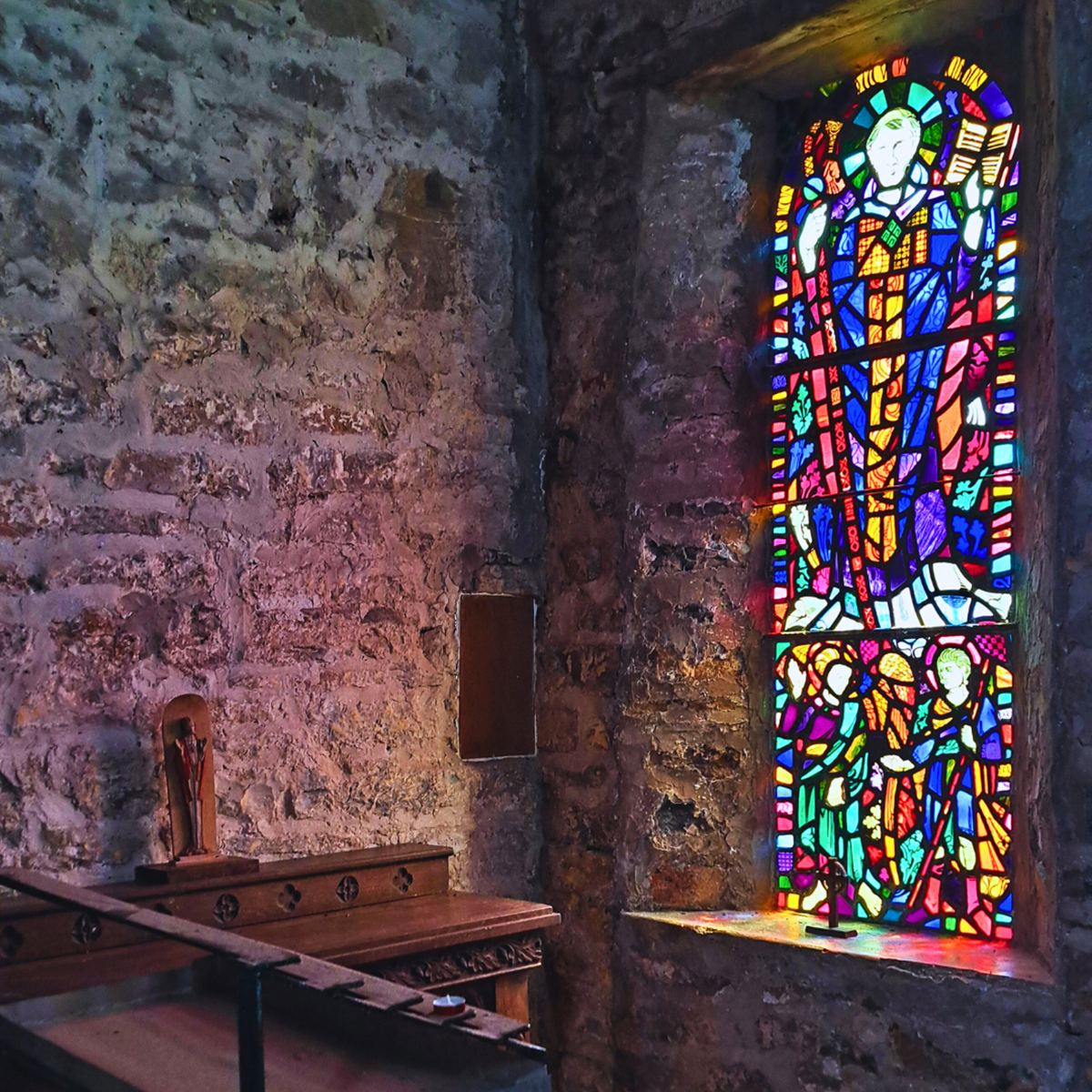 Stained glass window at St Illytd's Church